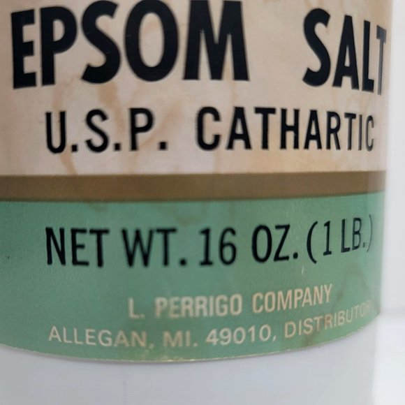 VINTAGE Perrigo Epsom Salt U.S.P. Cathartic Retro 1lb Plastic Jar (FULL) - Picture 3 of 5